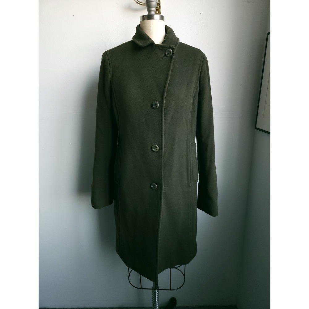 LL Bean Vintage Forest Green 100% Lambswool Long Coat 8 Reg 260347